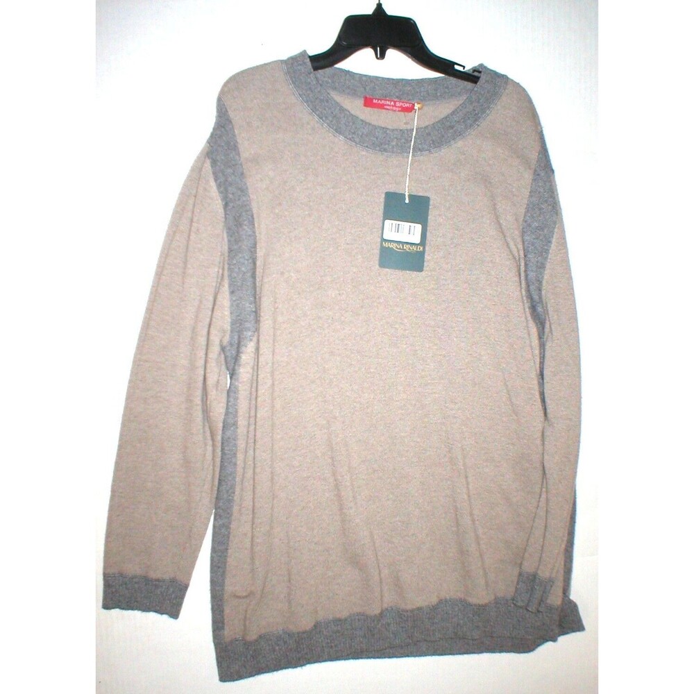New Womens NWT Max Mara Marina Rinaldi Sport Sweater Dress L Gray Tan Cashmere